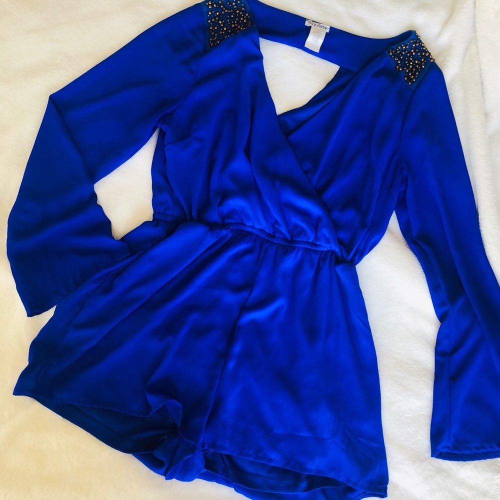 NWOT Royal Blue Studded Romper SZ L